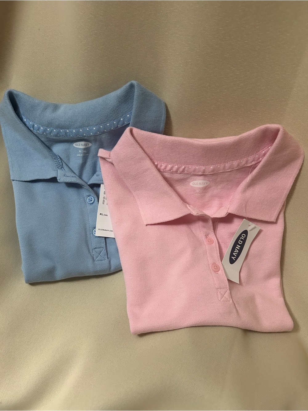Old Navy Light Blue Polo with White Polka Trim